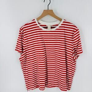 H&M Red & White Horizontal Stripe Crew Neck 100% Cotton T-Shirt Size XXL